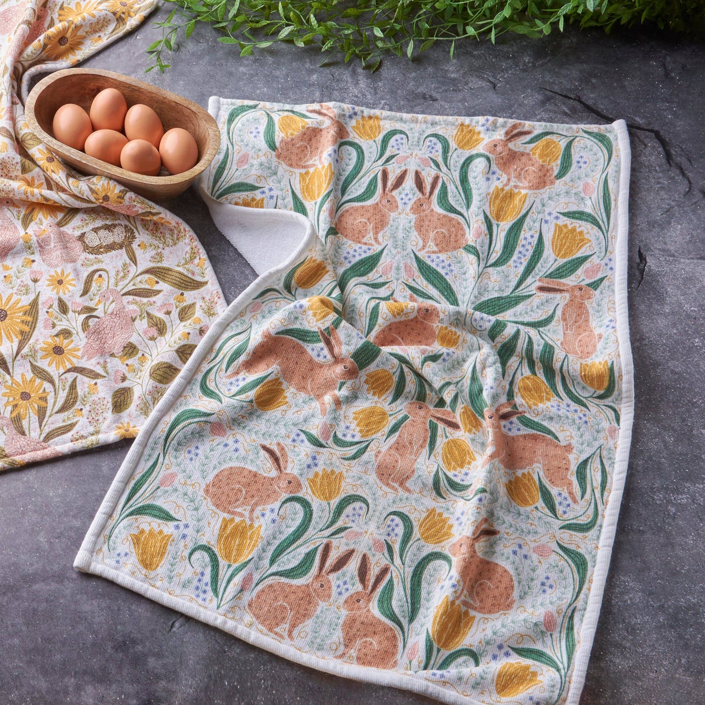 Rabbit Folk Art Kitchen Towel- Primitives by Kathy