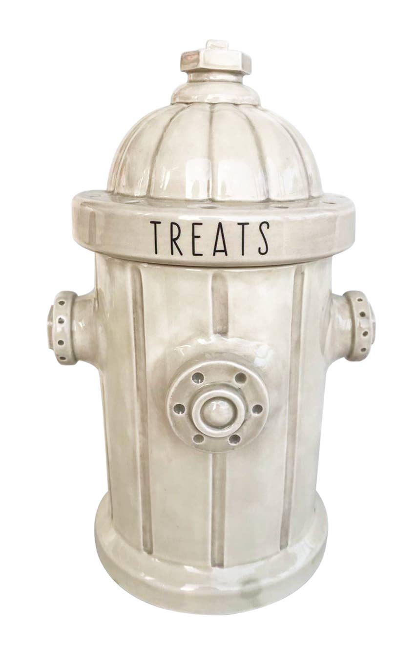 Fire Hydrant Treat Jar - Antique White- Blue Sky Clayworks