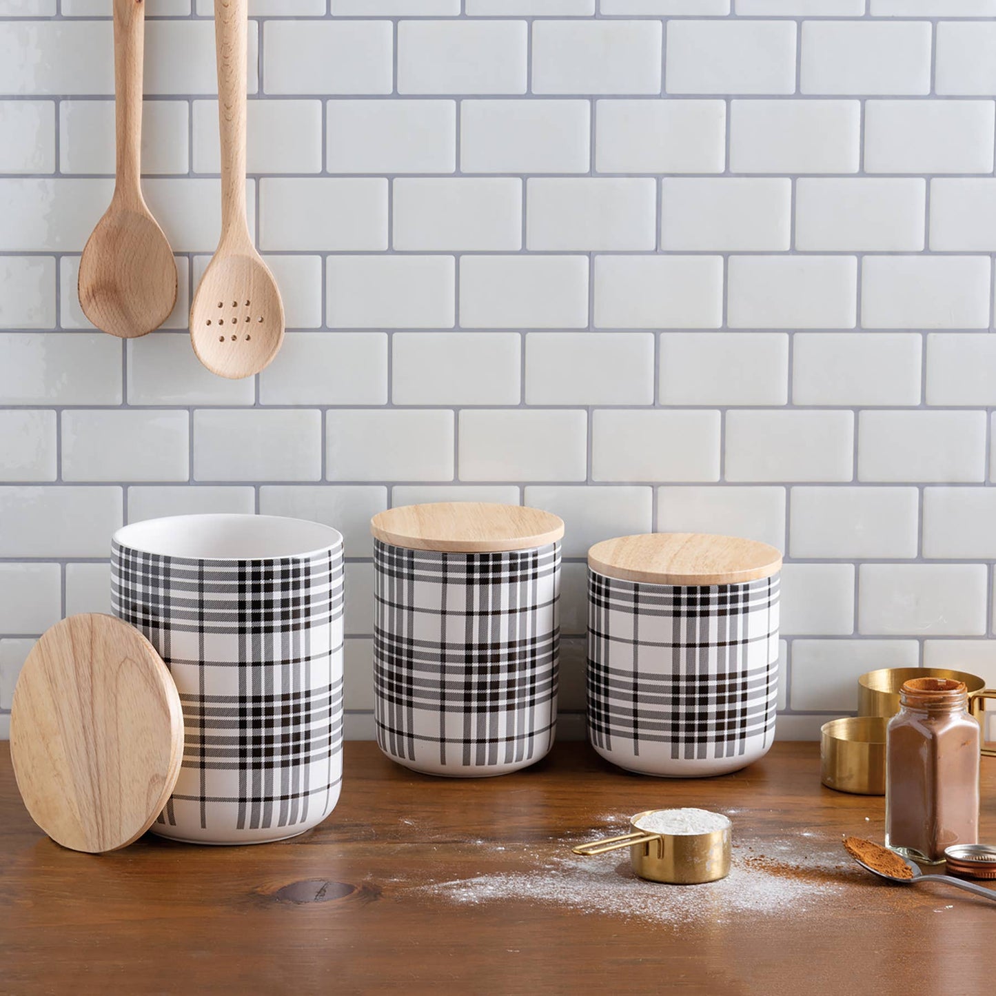Black Plaid Canister Set - Primitives by Kathy