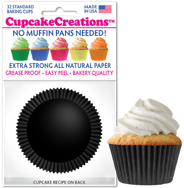 Black Standard Baking Cups, 32 count- Cupcake Creations
