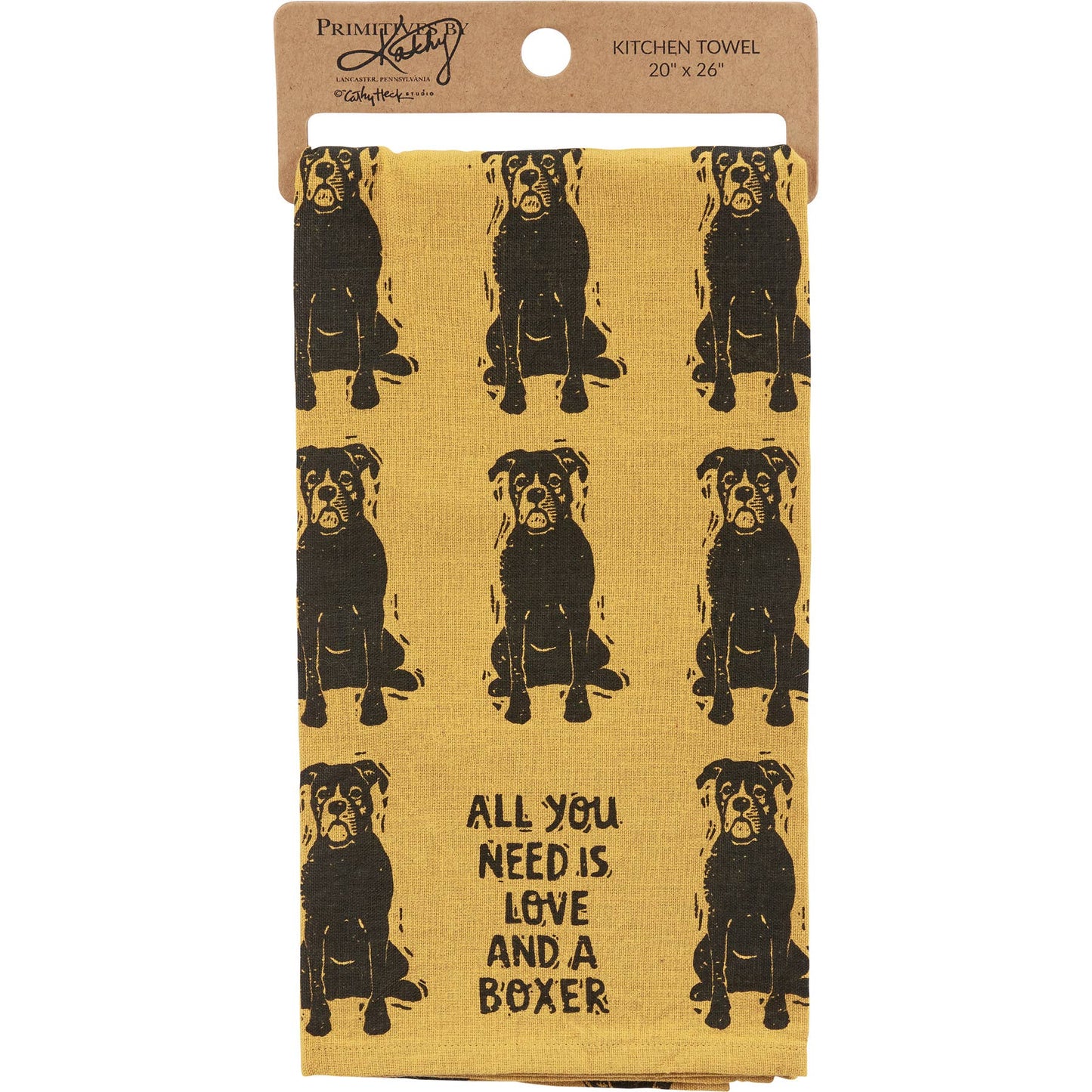 Love And A Boxer Kitchen Towel - Primitives by Kathy
