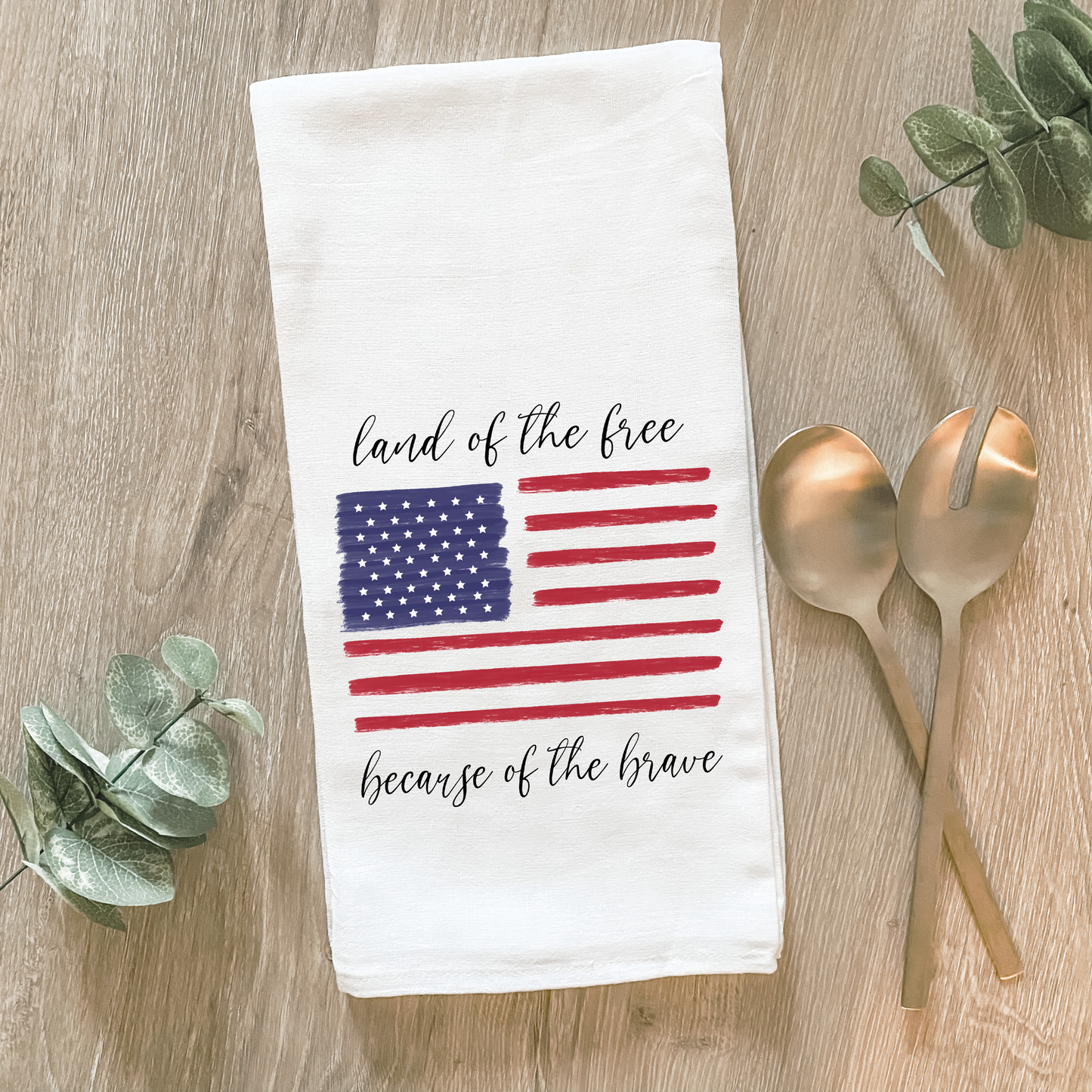 Land of the Free/ American Flag Cotton Tea Towel- Lissi Designs