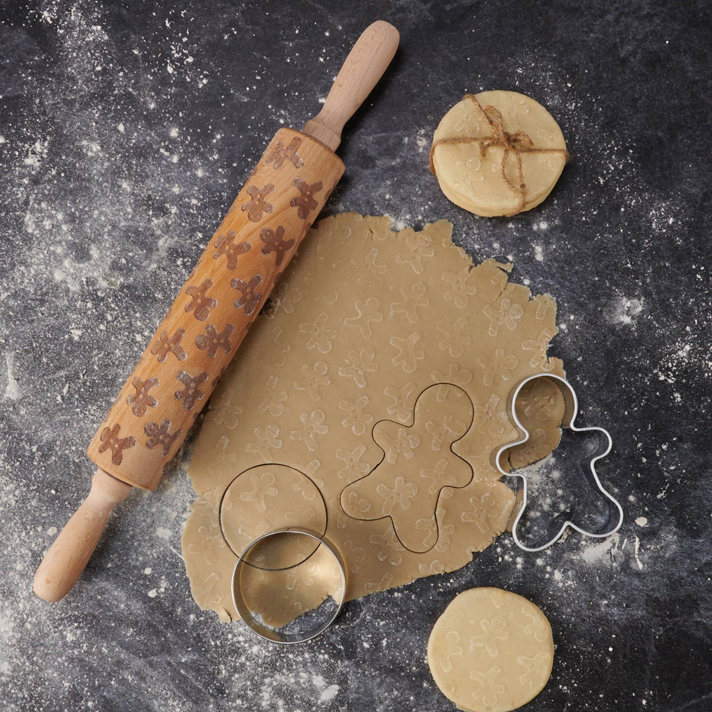 Gingerbread Men Large Wooden Rolling Pin - Primitives by Kathy