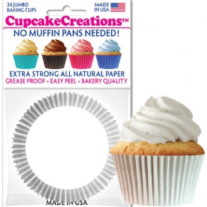 White Jumbo Baking Cups, 20 count- Cupcake Creations