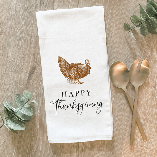 Happy Thanksgiving Turkey Cotton Tea Towel- Lissi Designs