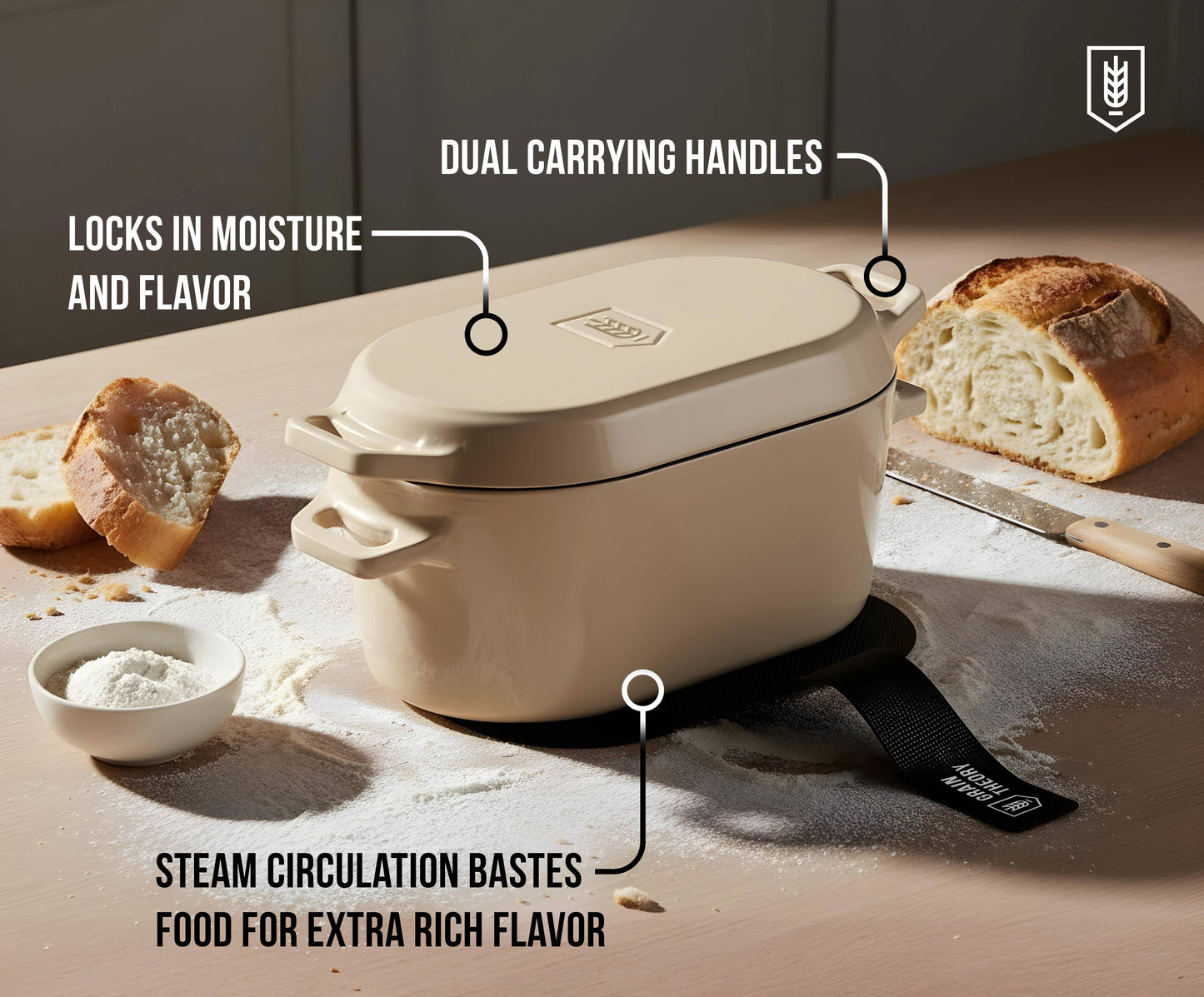 Kook -Dutch Oven with Lid, Enameled Cast Iron, 3.4 qt