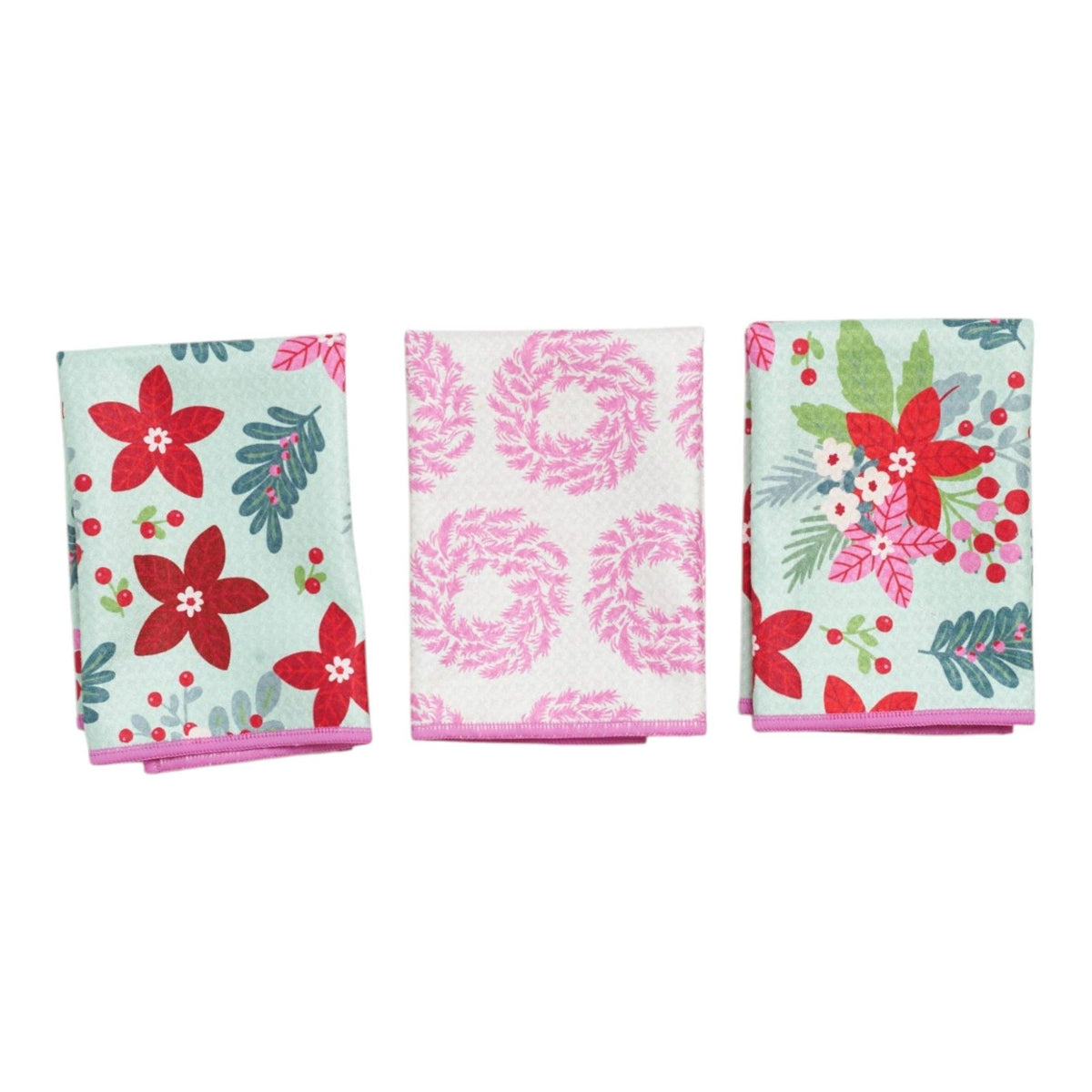 Once Again Home Co. - Mighty Mini Towel (Set of 3) Reversible - Signature Poinsettia Garden