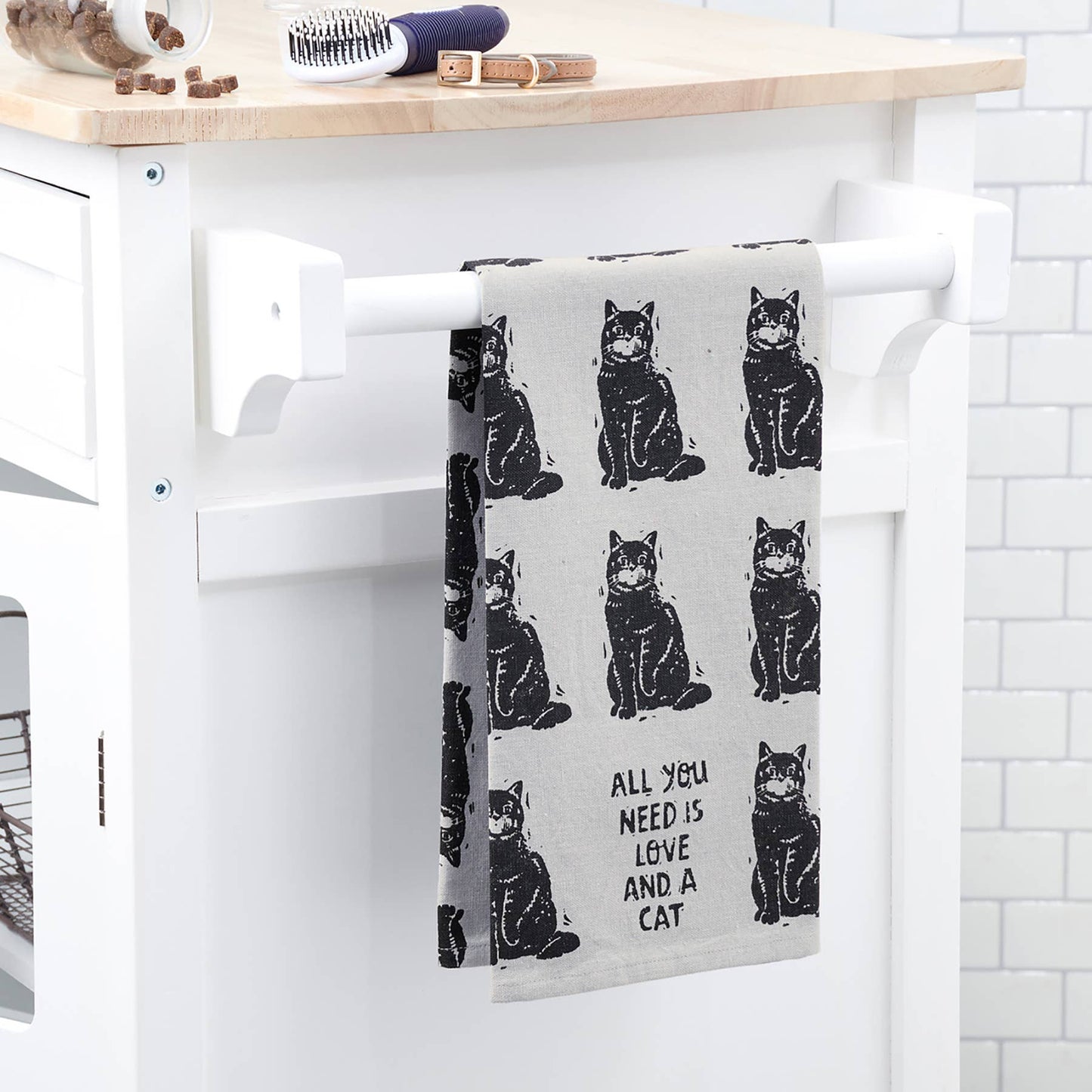 Love And A Cat Kitchen Towel - Primitives by Kathy