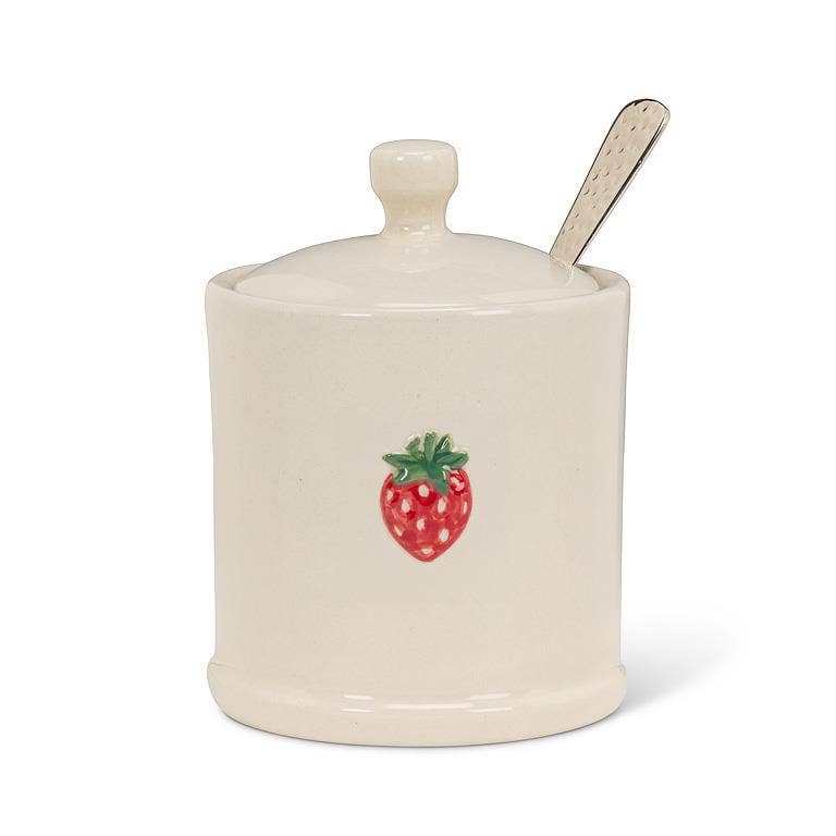 Covered Jam Jar with Strawberry-4"H(7oz)- Abbott