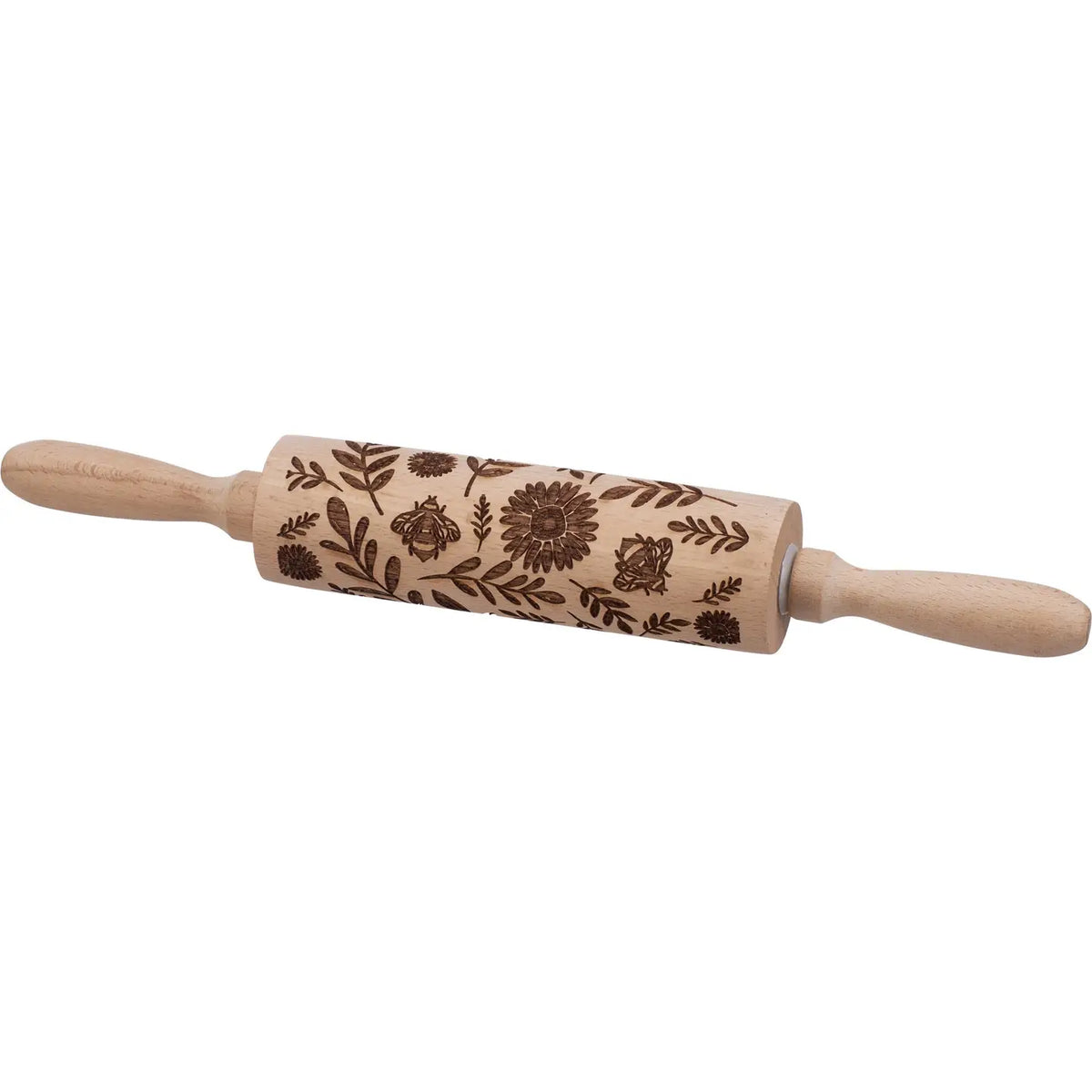 Flower and Bee Embossed Rolling Pin, 6.5”- Primitives by Kathy