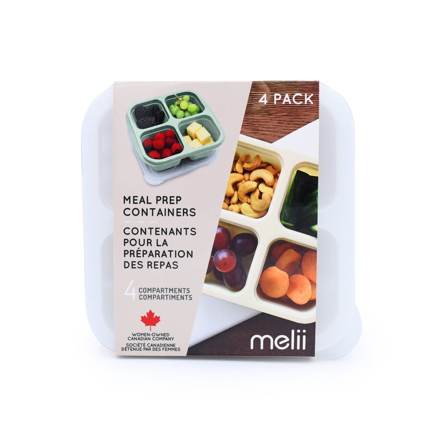 4-Compartment Meal Prep Containers Pack of 4 - Melli