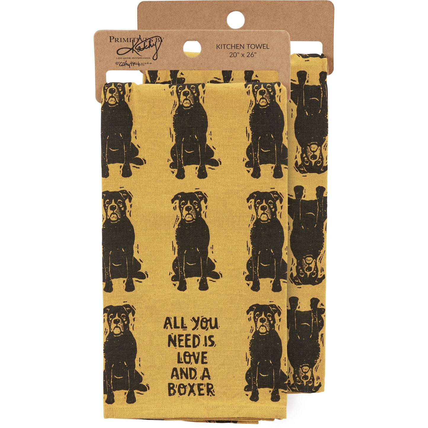 Love And A Boxer Kitchen Towel - Primitives by Kathy