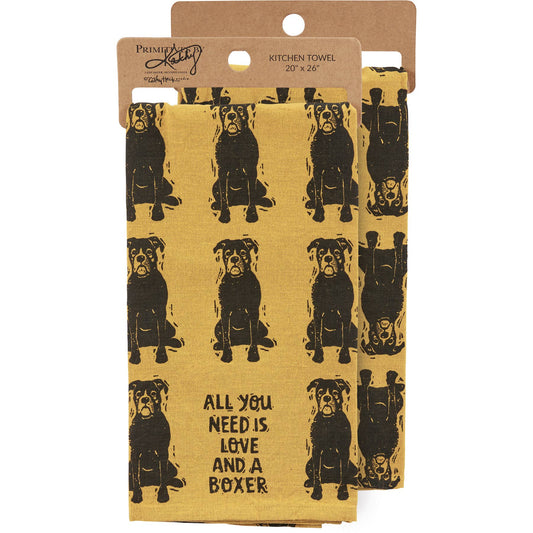 Love And A Boxer Kitchen Towel - Primitives by Kathy