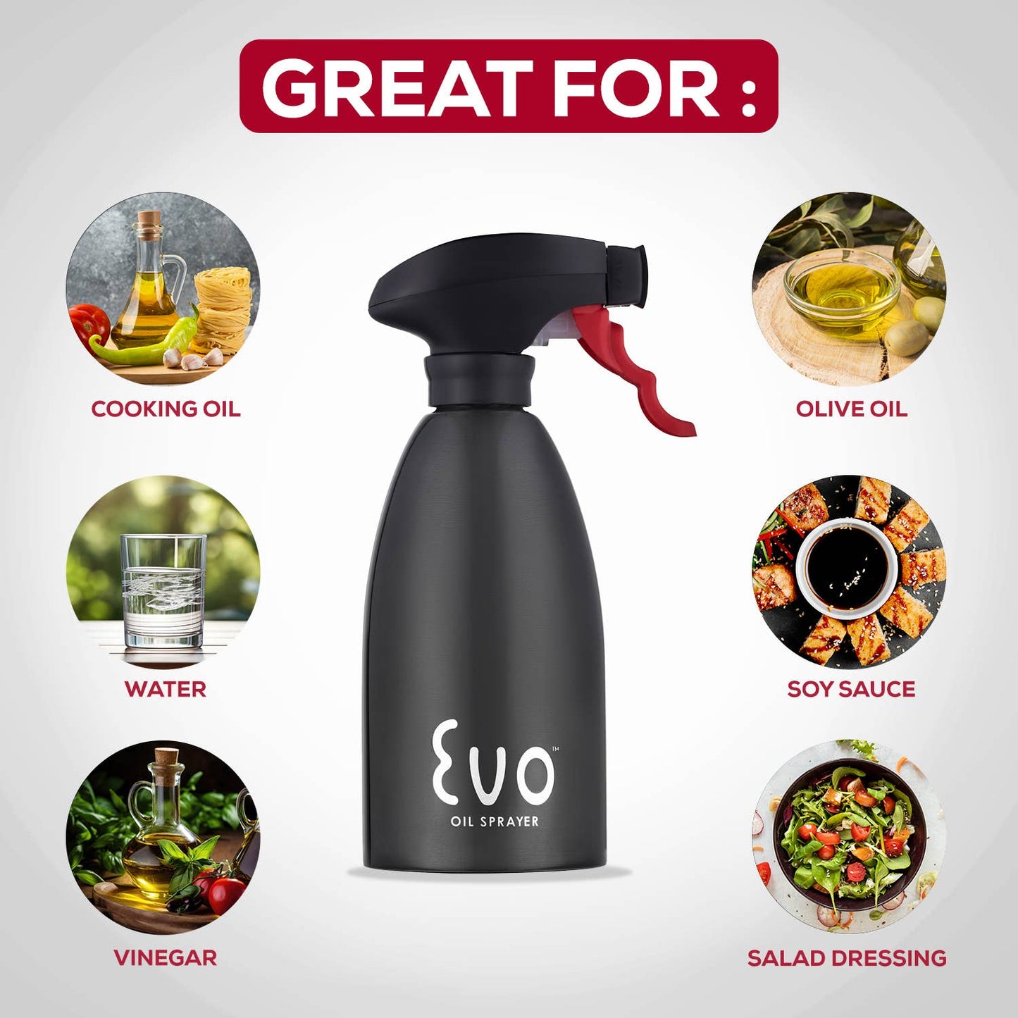 Evo Stainless Steel Oil Sprayer – Refillable 16oz Bottle