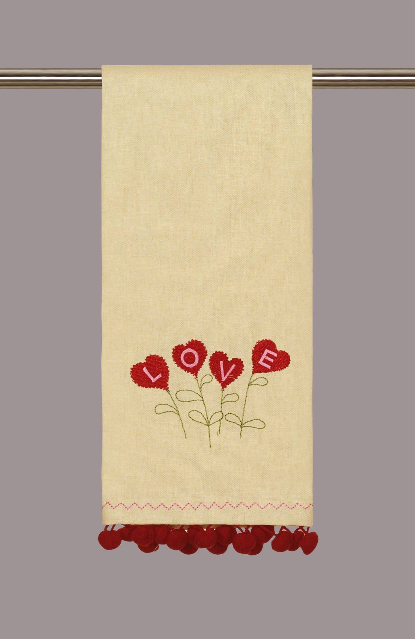 Peking Handicraft - Love Flowers Pompom Embroidered Kitchen Towel