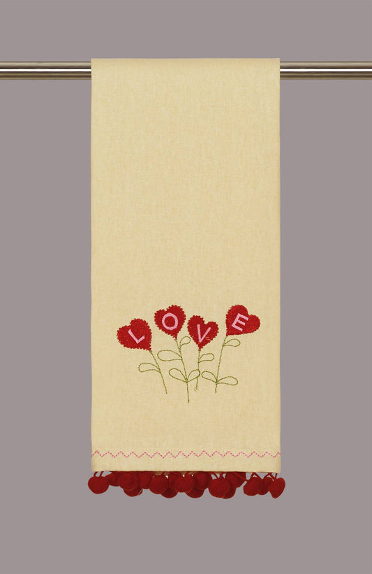 Peking Handicraft - Love Flowers Pompom Embroidered Kitchen Towel