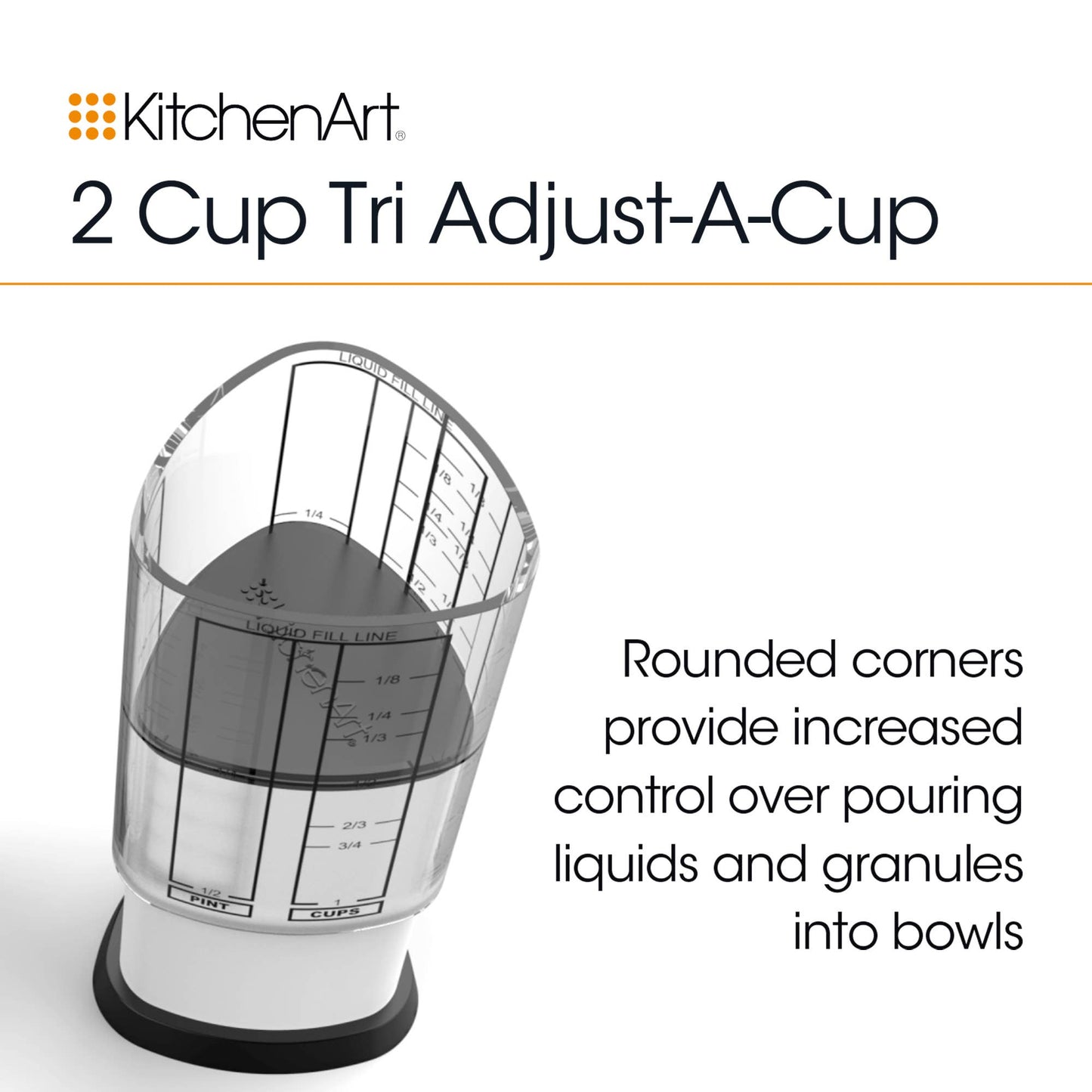 KitchenArt 2 Cup Tri Adjust A-Cup, Measuring Cup, 3.25" x 6"