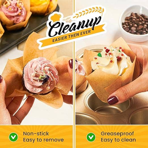 25 Natural Brown Parchment Tulip Cupcake Liners, 25 count