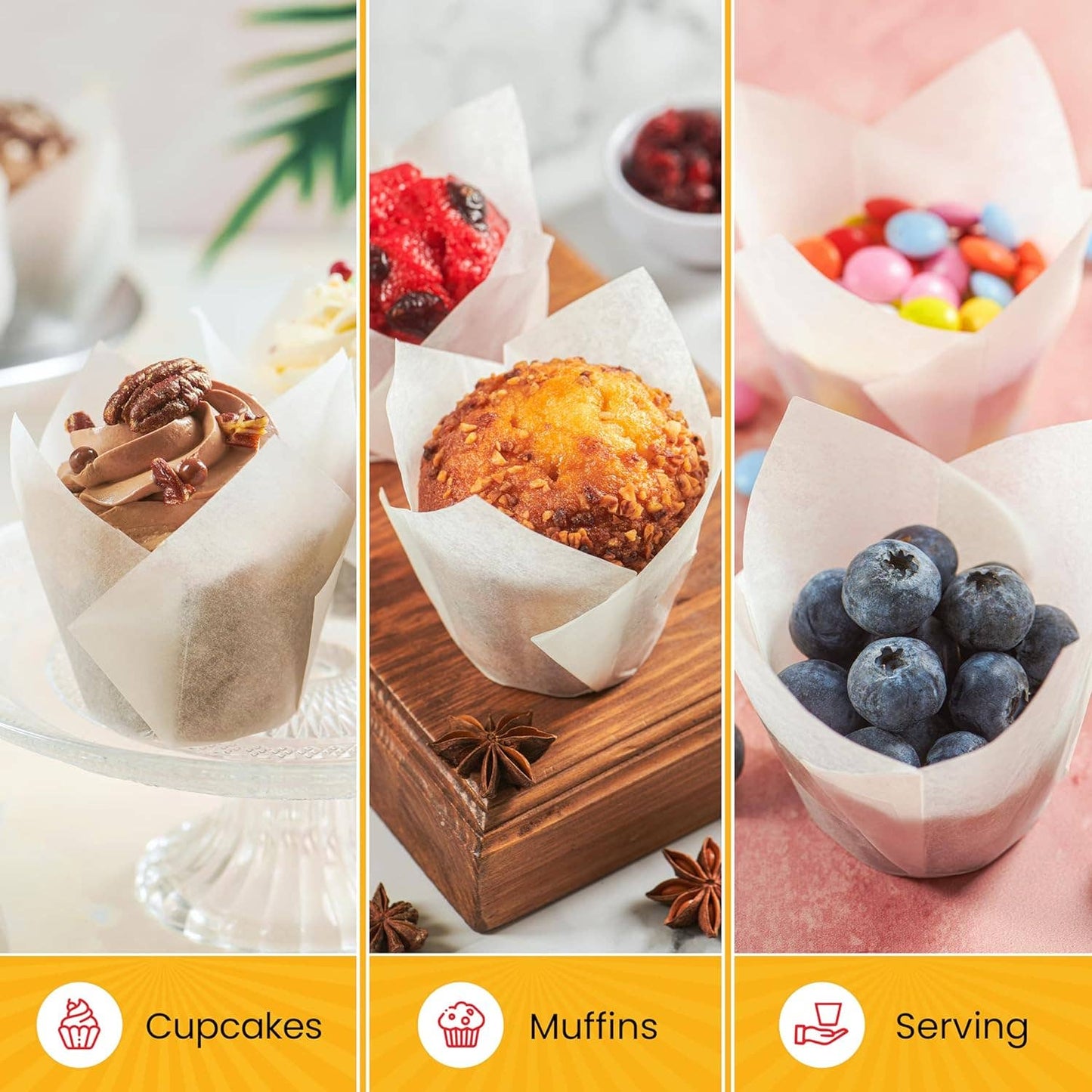 25 White Parchment Tulip Cupcake Liners, 25 count