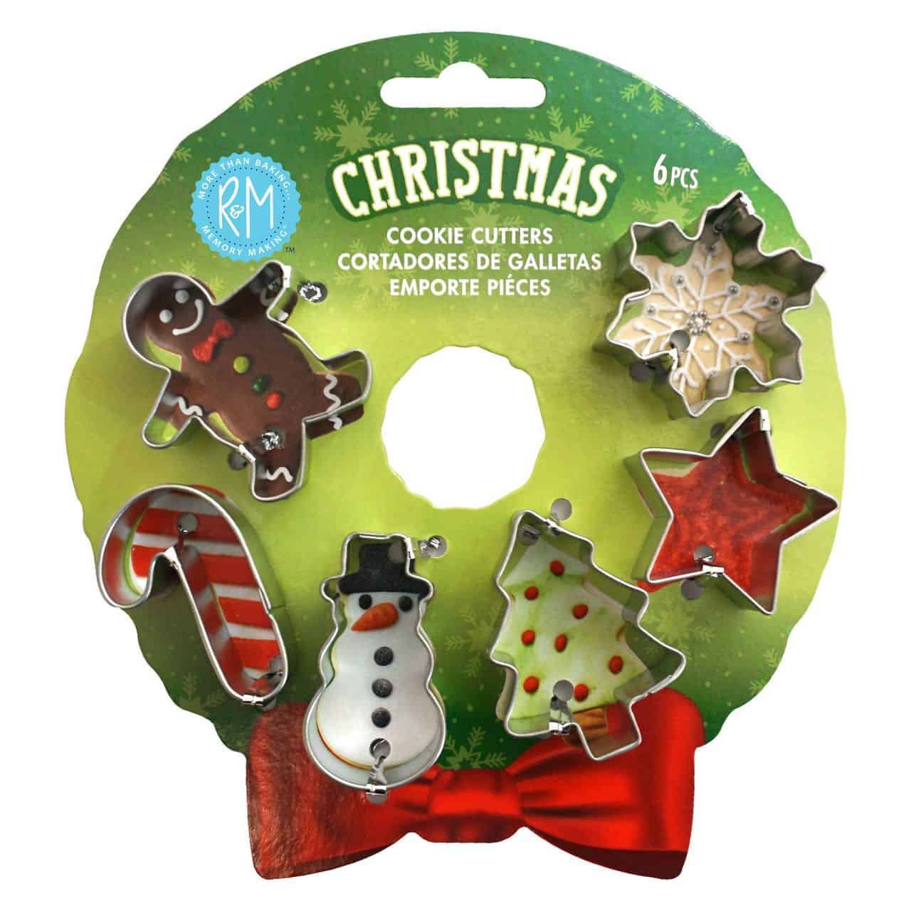 Mini Christmas 6 PC Cookie Cutter Set on Wreath Card - R&M International