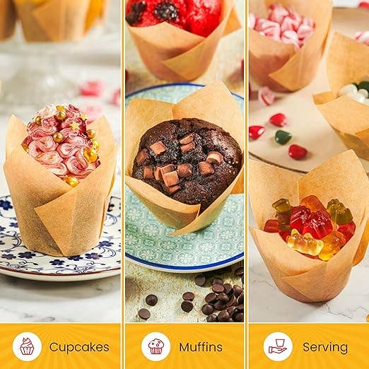 25 Natural Brown Parchment Tulip Cupcake Liners, 25 count