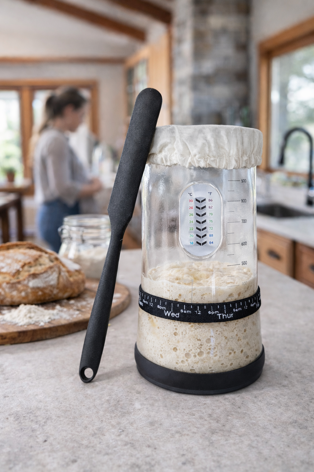 My Rustic Roots - 34oz Sourdough Starter Jar Kit, Feeding Tracker, Temperature