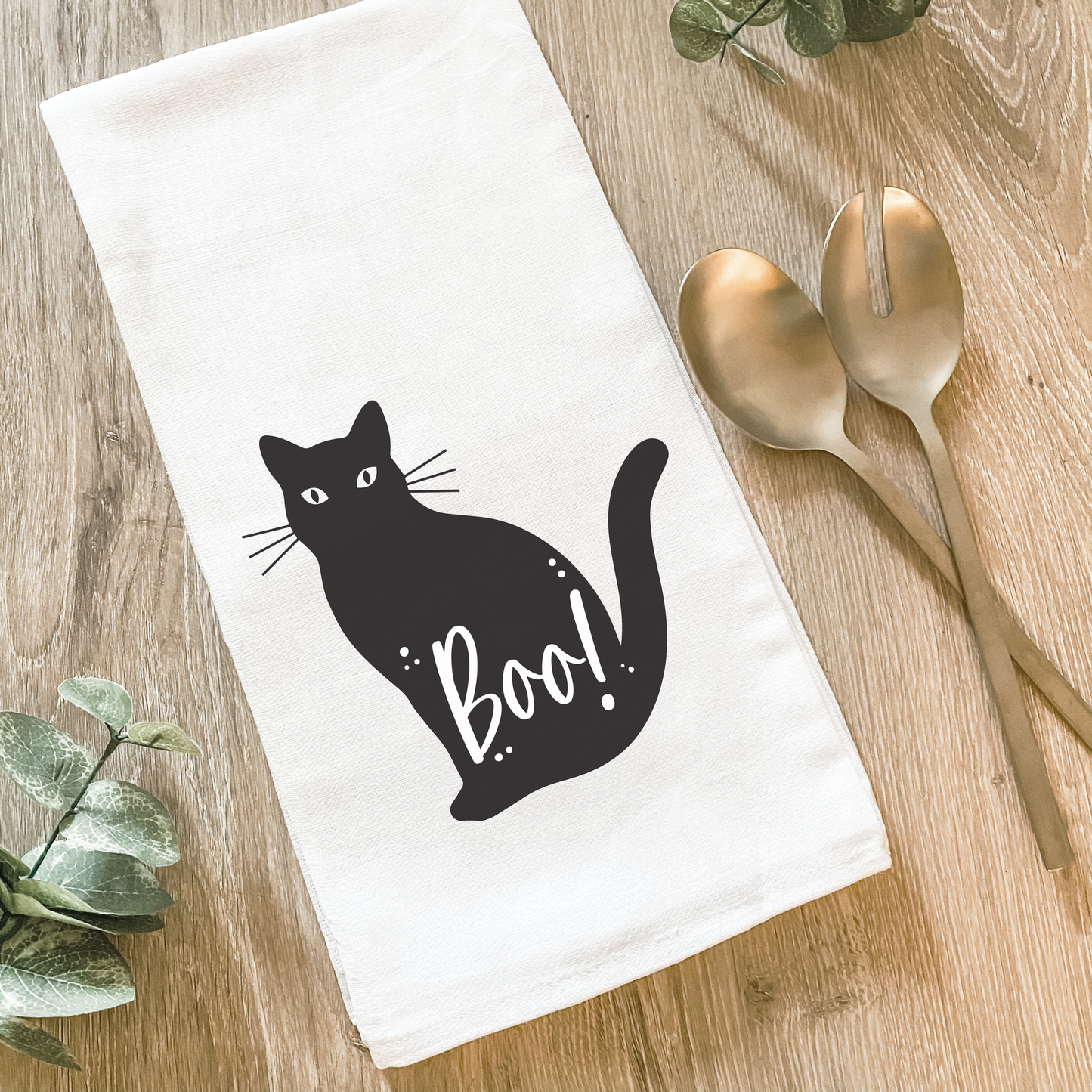 Halloween Black Cat Cotton Tea Towel- Lissi Designs