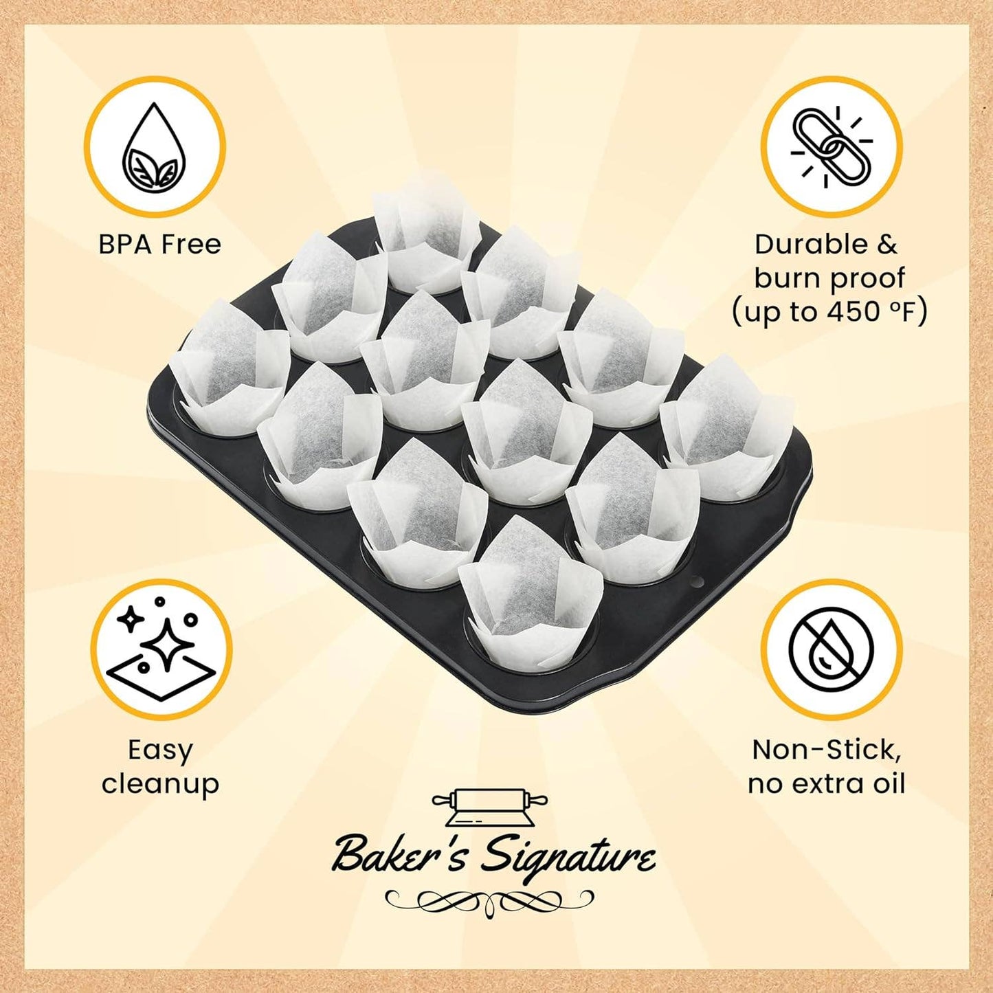 25 White Parchment Tulip Cupcake Liners, 25 count