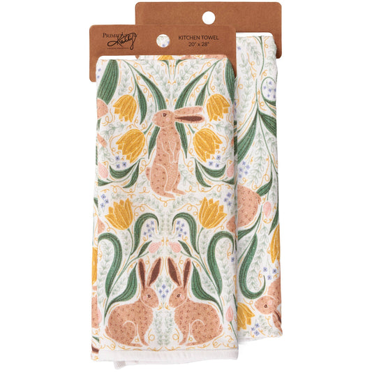 Rabbit Folk Art Kitchen Towel- Primitives by Kathy