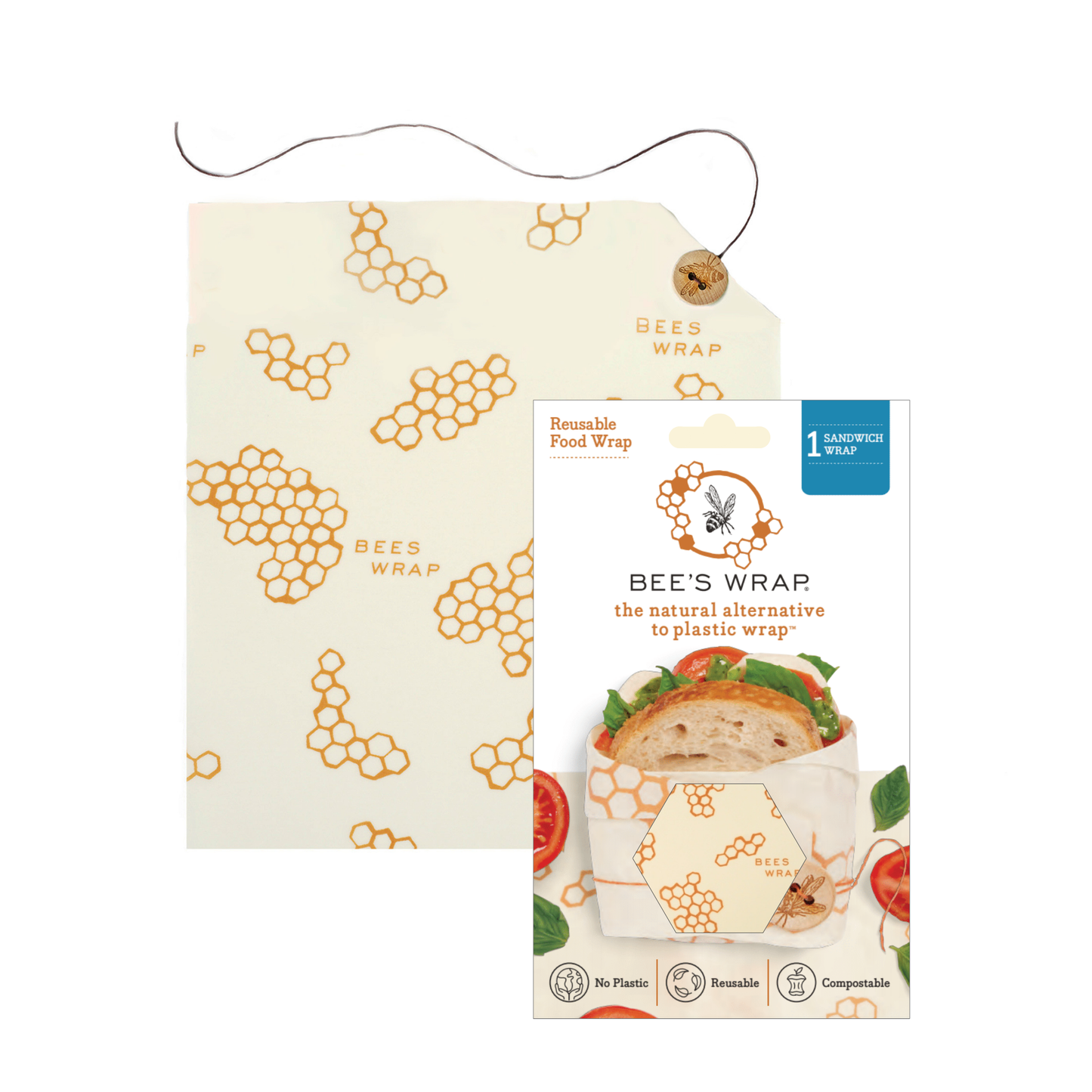 Honeycomb Print Sandwich Wrap- Bee’s Wrap® Beeswax Reusable Bread Wrap