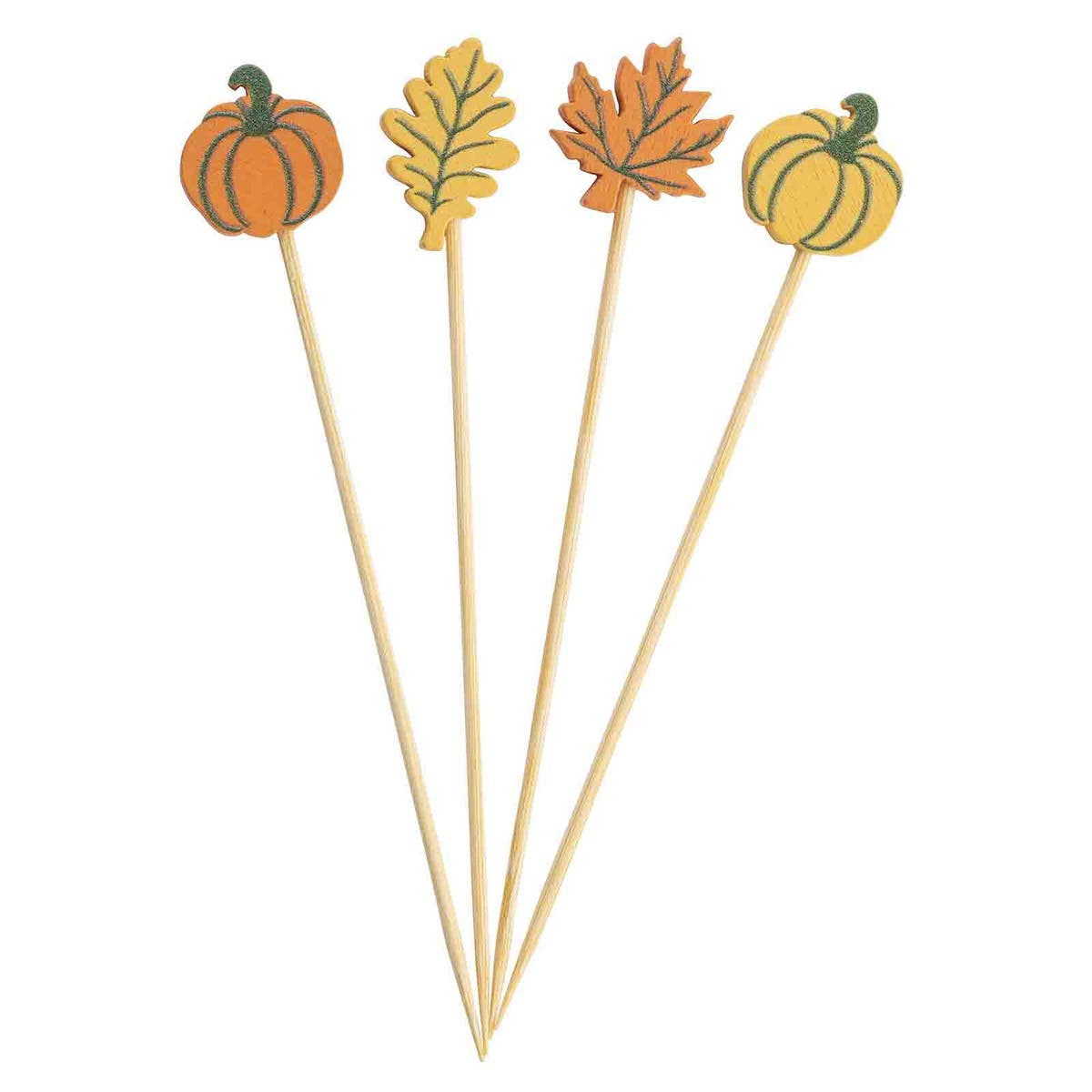 25 Fall Leaves and Pumpkins Decorative Picks, 4.5”- (Pack of 25)