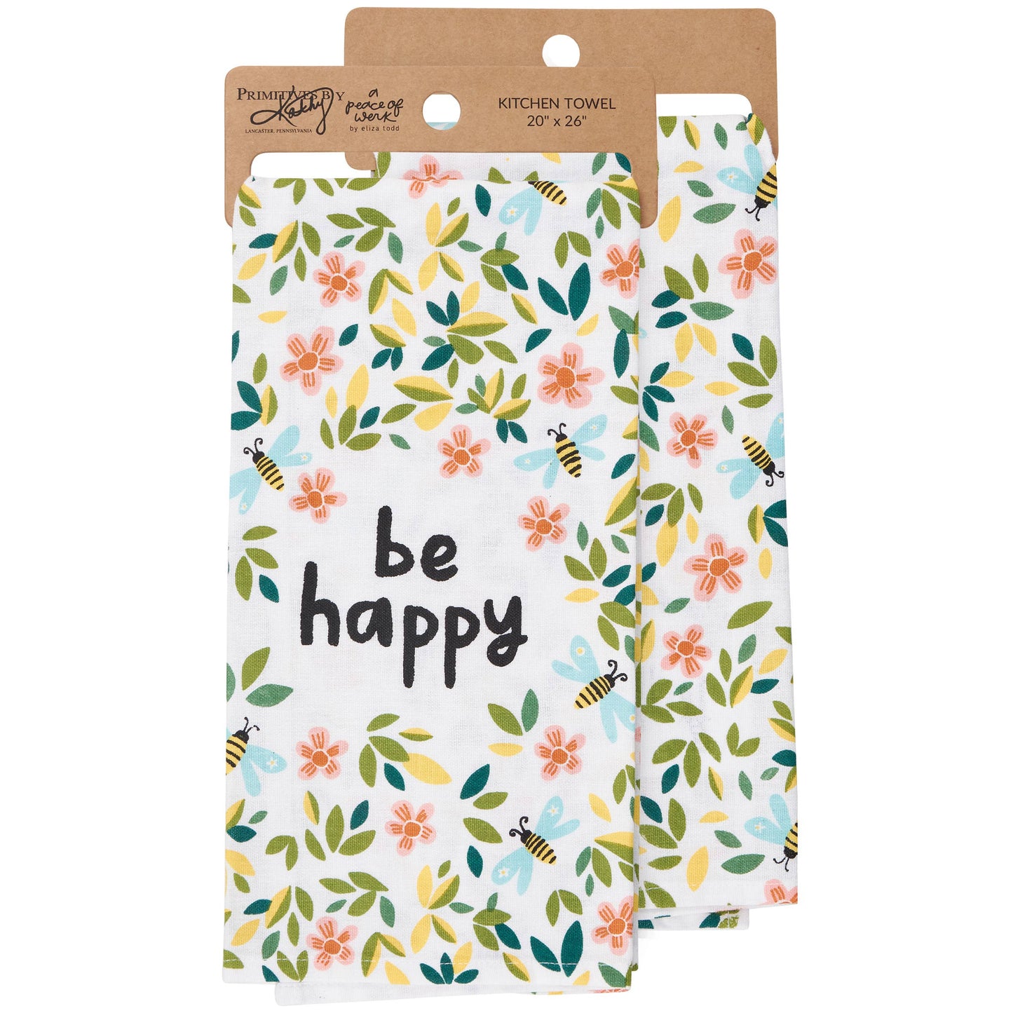 Floral Be Happy Kitchen Towel - Primitives by Kathy