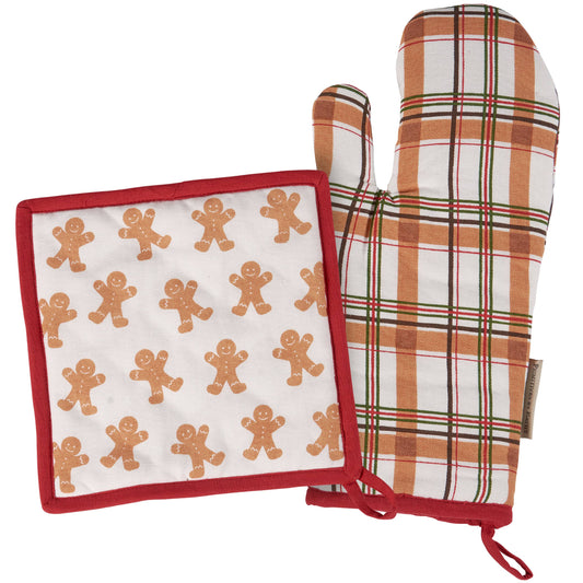 Gingerbread Man Oven Mitt and Potholder Set