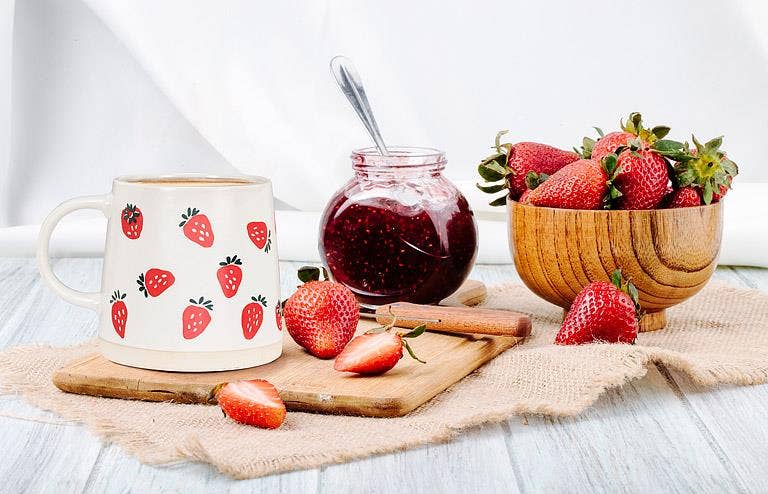 Wide Base Mug with Strawberries-3.5"H(14oz)- Abbott