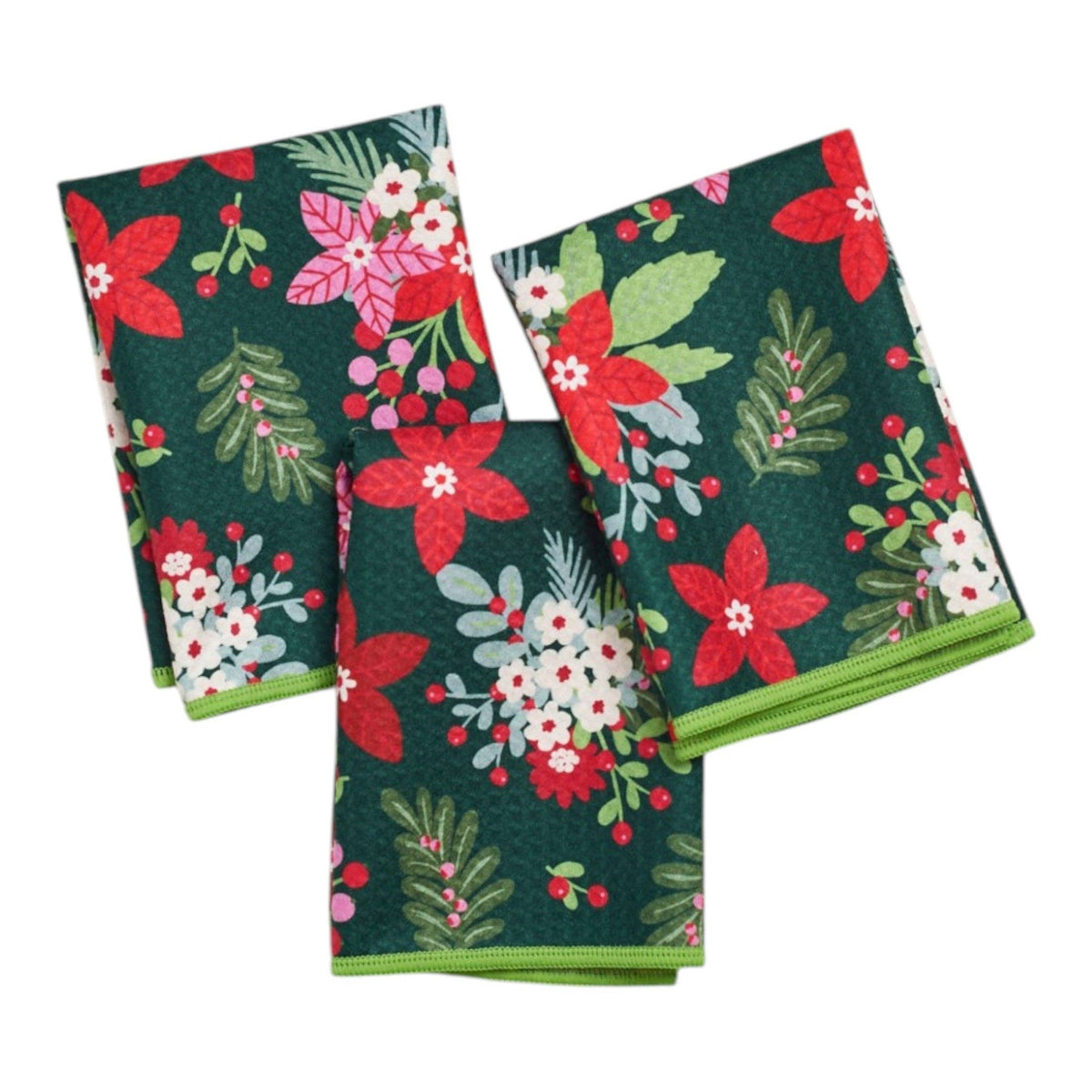 Once Again Home Co. - Mighty Mini Towel (Set of 3) Reversible - Signature Poinsettia Garden