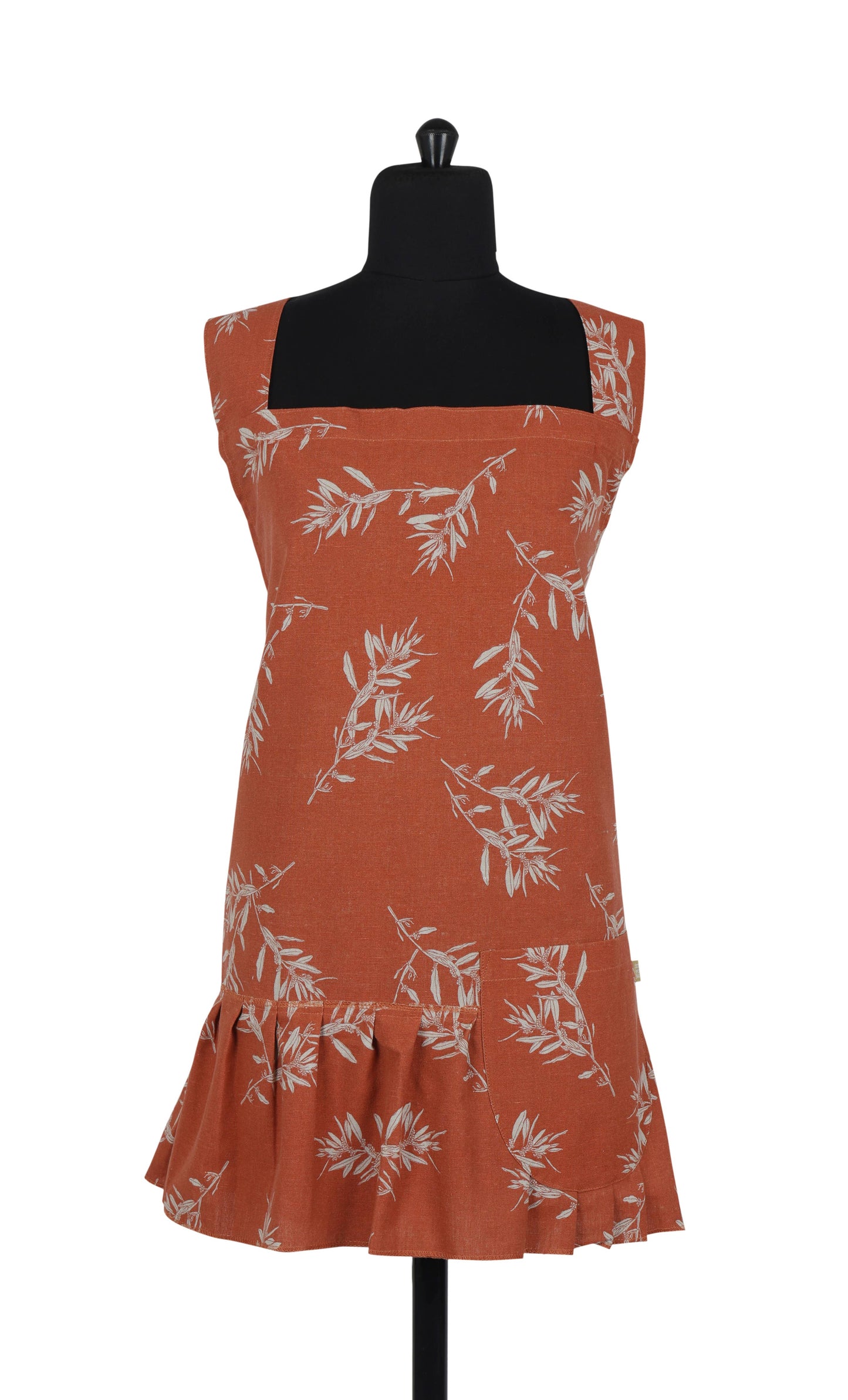 Ruffled Pinafore Olives Apron - Cinnamon- Raine & Humble
