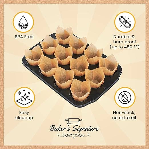 25 Natural Brown Parchment Tulip Cupcake Liners, 25 count