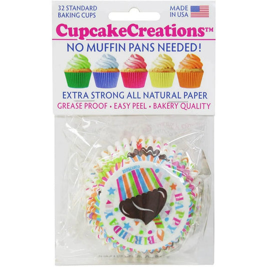 Happy Birthday Standard Baking Cups, 32 count- Cupcake Creations