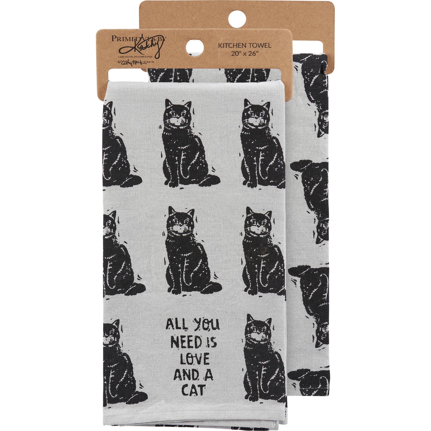 Love And A Cat Kitchen Towel - Primitives by Kathy
