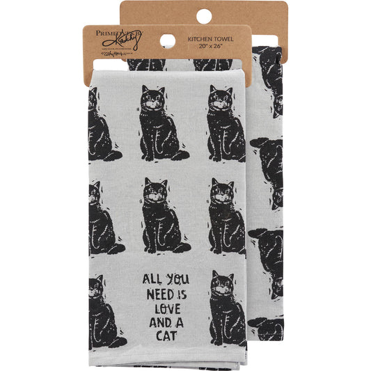 Love And A Cat Kitchen Towel - Primitives by Kathy