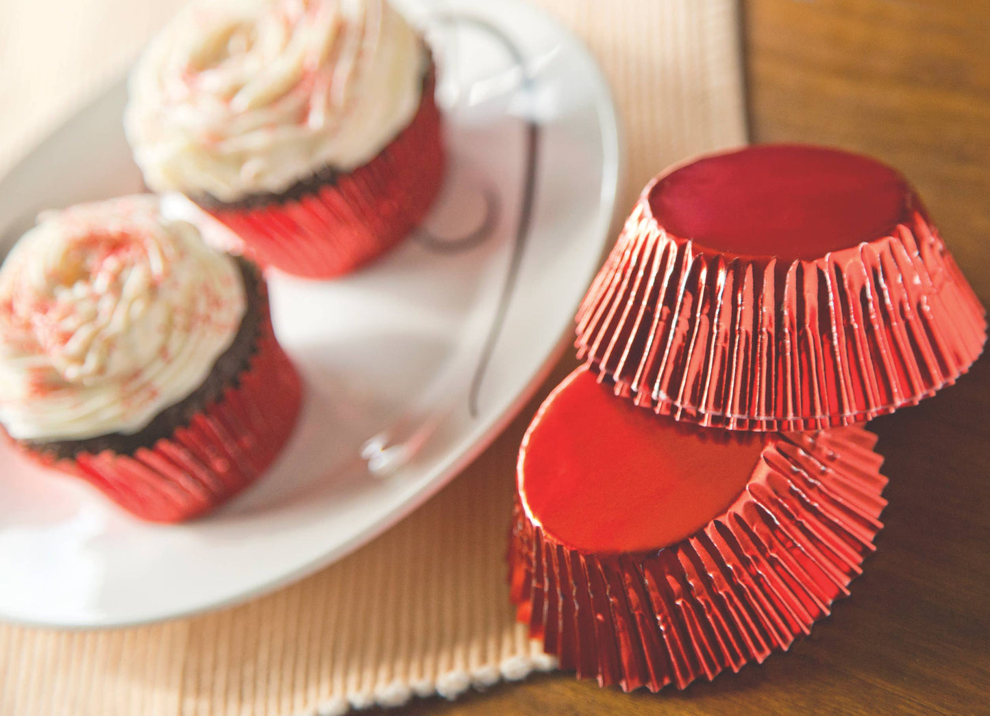 Red Foil Cupcake Liners, 32 Count, 3" x 3" - Fox Run