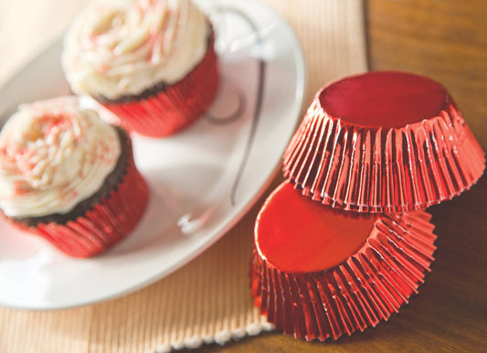 Red Foil Cupcake Liners, 32 Count, 3" x 3" - Fox Run