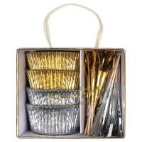 Silver and Gold Cupcake Kit, 48 baking cups, 24 toppers- Meri Meri