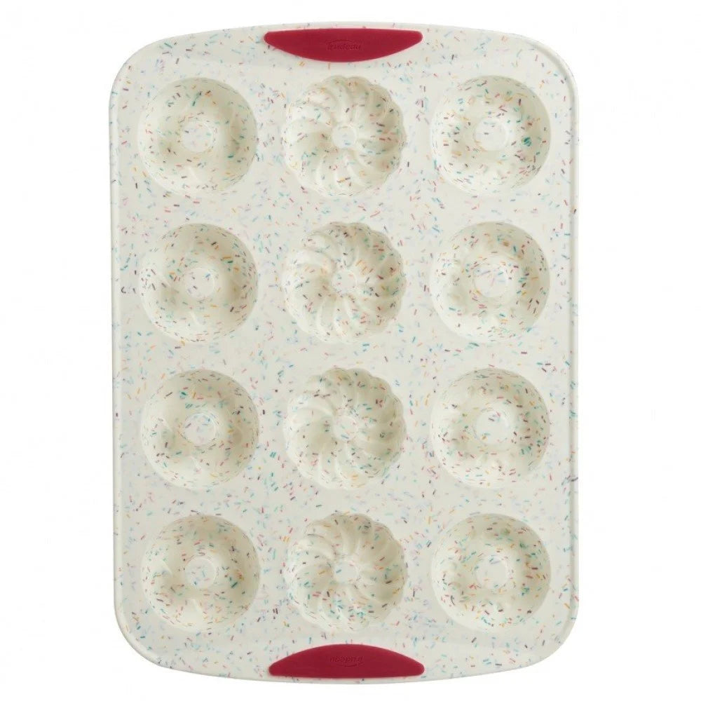 12 Mini Decorated Donut Pan, Silicone- Trudeau
