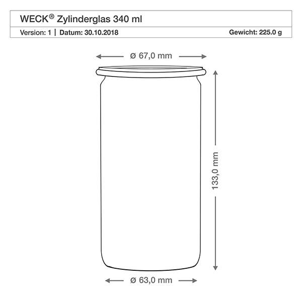 WECK® 340ml Cylindrical Glass Jar