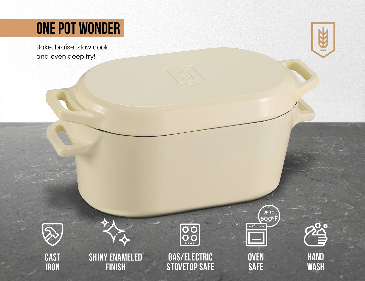 Kook - Dutch Oven with Lid, Enameled Cast Iron, 5qt