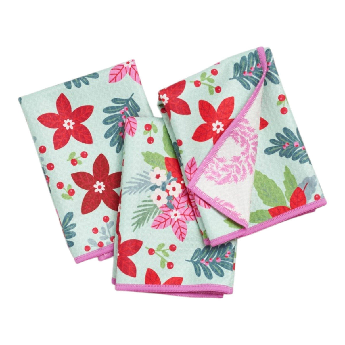 Once Again Home Co. - Mighty Mini Towel (Set of 3) Reversible - Signature Poinsettia Garden