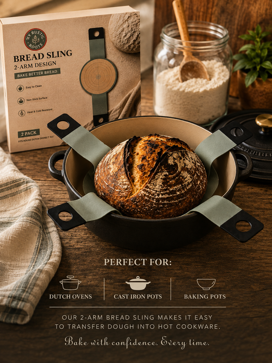 Bread Sling for Dutch Oven Baking, 4-Arm, 2-Pack- My Rustic Roots