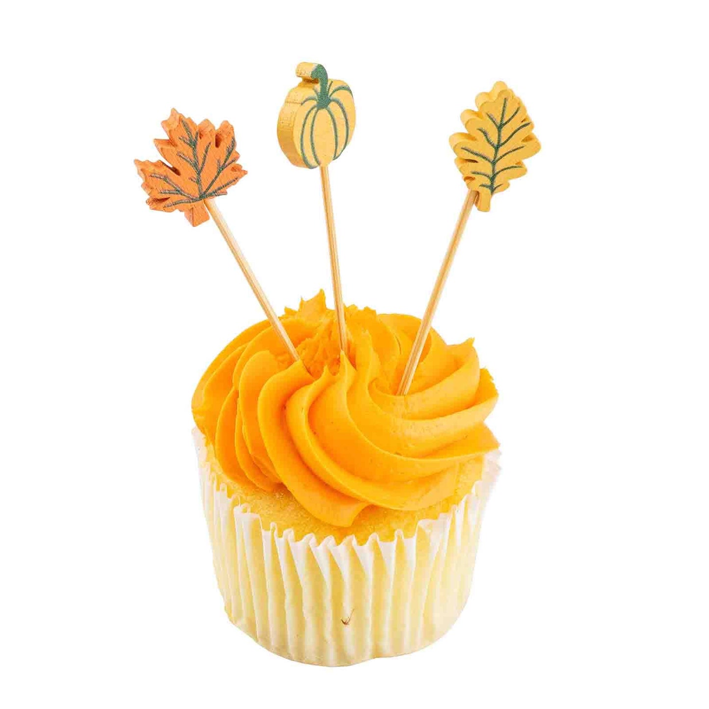 25 Fall Leaves and Pumpkins Decorative Picks, 4.5”- (Pack of 25)