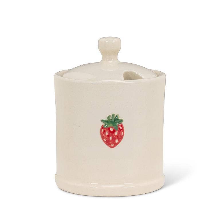Covered Jam Jar with Strawberry-4"H(7oz)- Abbott